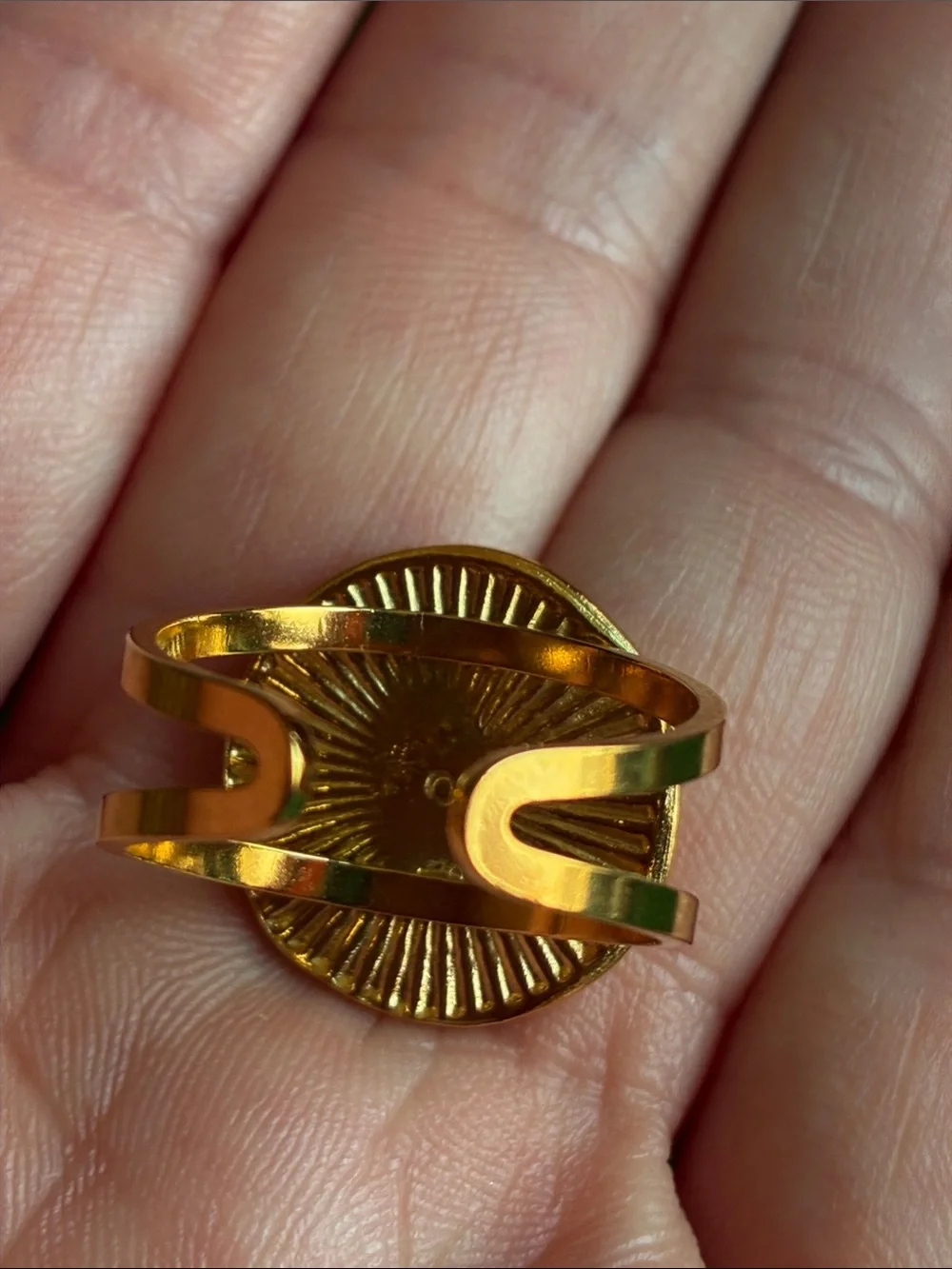 Ancient Roman style Goddess Libertas coin adjustable unisex ring in goldtone
